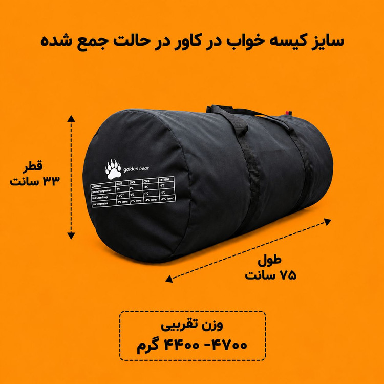 کیسه خواب دونفره گلدن بیر اولترا سنگین (12- درجه دمای راحتی) - (25- دمای نهایی بقا)