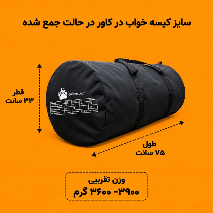 کیسه خواب دونفره گلدن بیر نیمه سنگین (8- درجه دمای راحتی) - (18- دمای نهایی بقا)